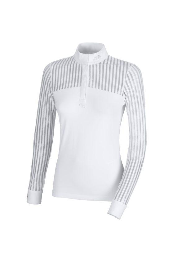 Pikeur Blouse chemise de concours allie élégance et performance avec son tissu fonctionnel, ses détails en mesh rayé et ses strass raffinés.