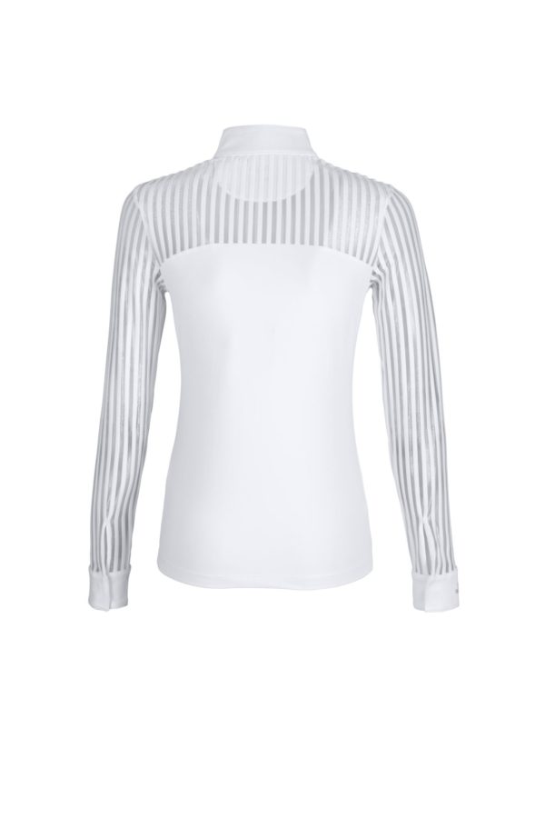 Pikeur Blouse chemise de concours allie élégance et performance avec son tissu fonctionnel, ses détails en mesh rayé et ses strass raffinés.